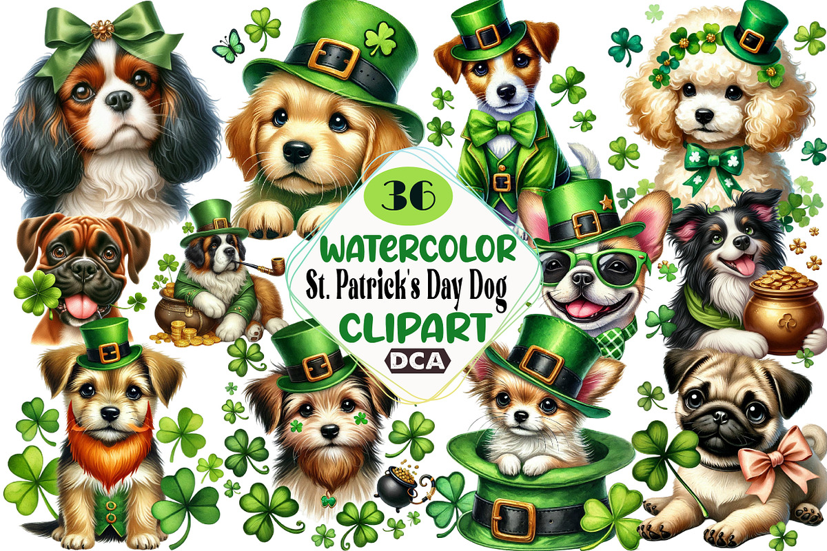 St. Patrick's Day Dog Sublimation Bu, an Illustration by DreamCafeArt (Photo 1 of 3)