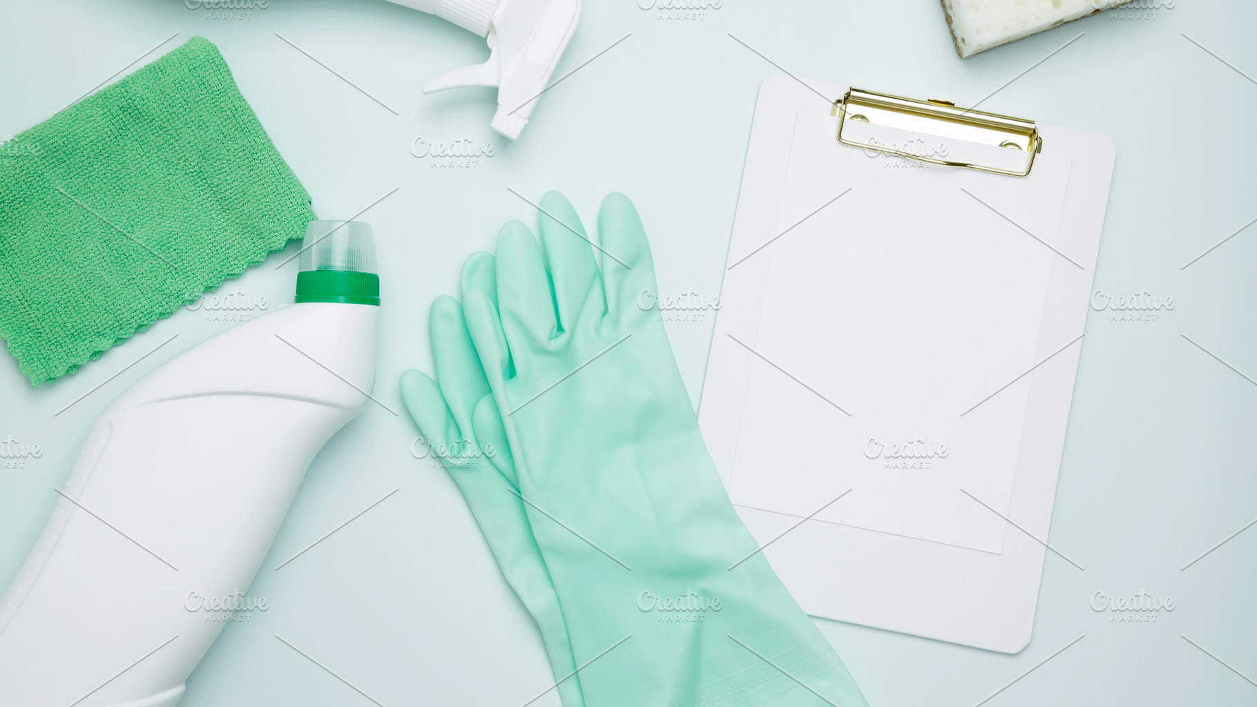 Mock up clipboard. Cleaning supplies and tools, bottles, gloves, sponges, and c, a Photo by matucha