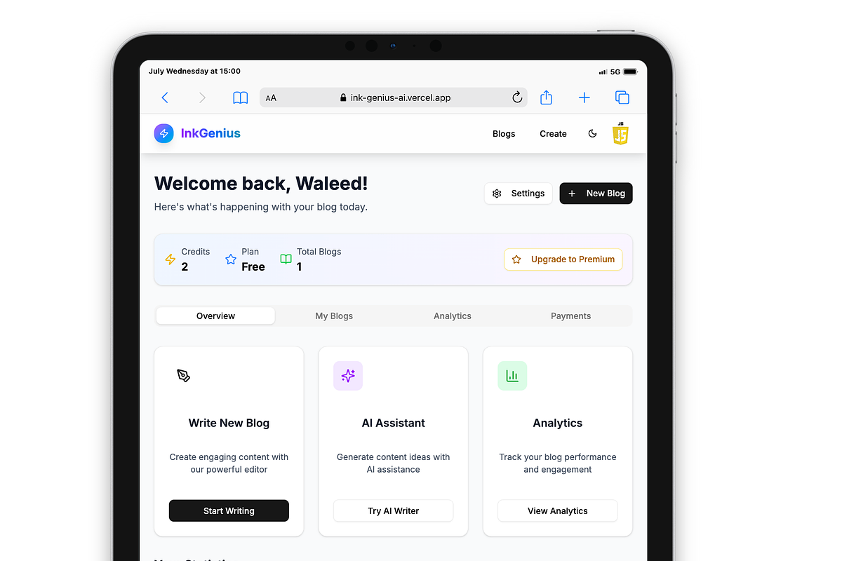 AI Blog Platform - InkGenius, an App Template by Waleed Codes (Photo 29 of 31)