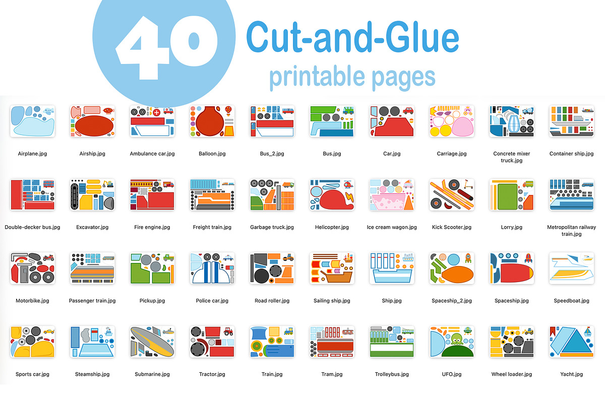 Transport Cut and Glue Activity Pack, a Transportation Illustration by Ksenya Savva (Photo 4 of 7)
