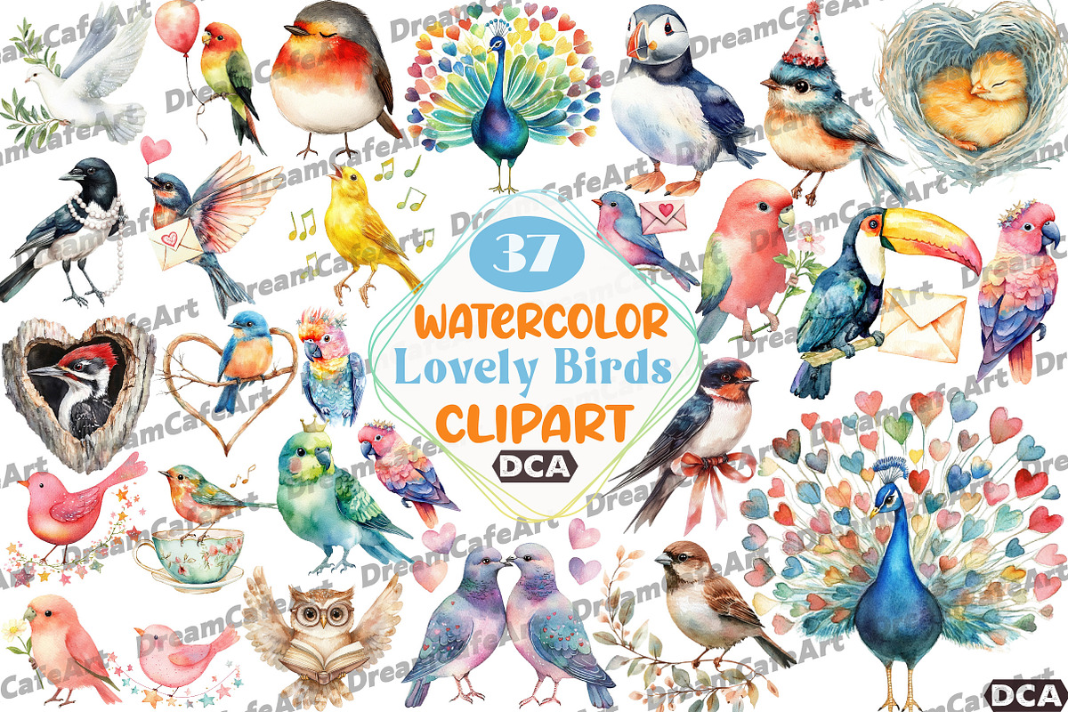 Lovely Birds Clipart Bundle, an Illustration by DreamCafeArt (Photo 1 of 5)