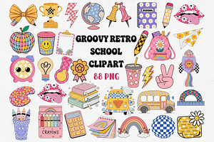 Groovy Retro School Clipart Bundle
