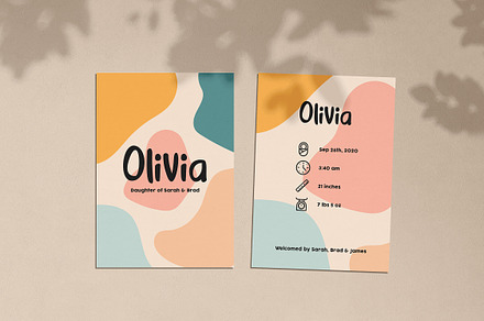Olivia a newborn announcement card