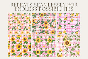 8 Pink Gingham Sunflower Patterns