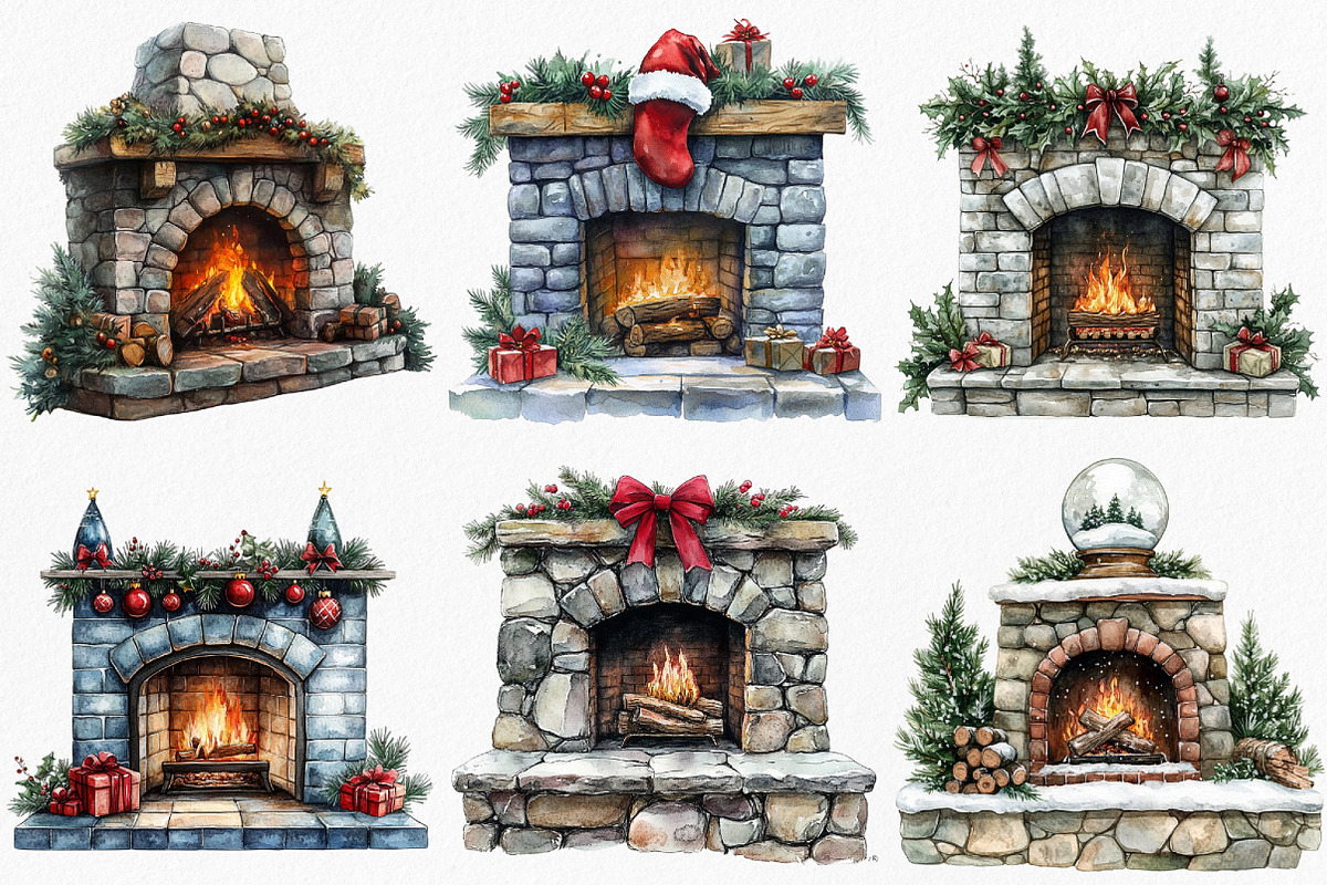 Christmas Fireplace Clipart, an Illustration by Canvas Craft (Photo 4 of 8)