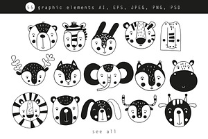 Nursery Art Monochrome Animals