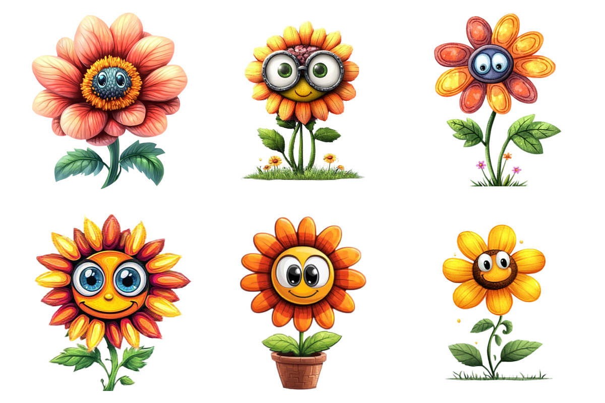 Watercolor Funny Flowers Clipart, an Illustration by designcity5 (Photo 5 of 5)