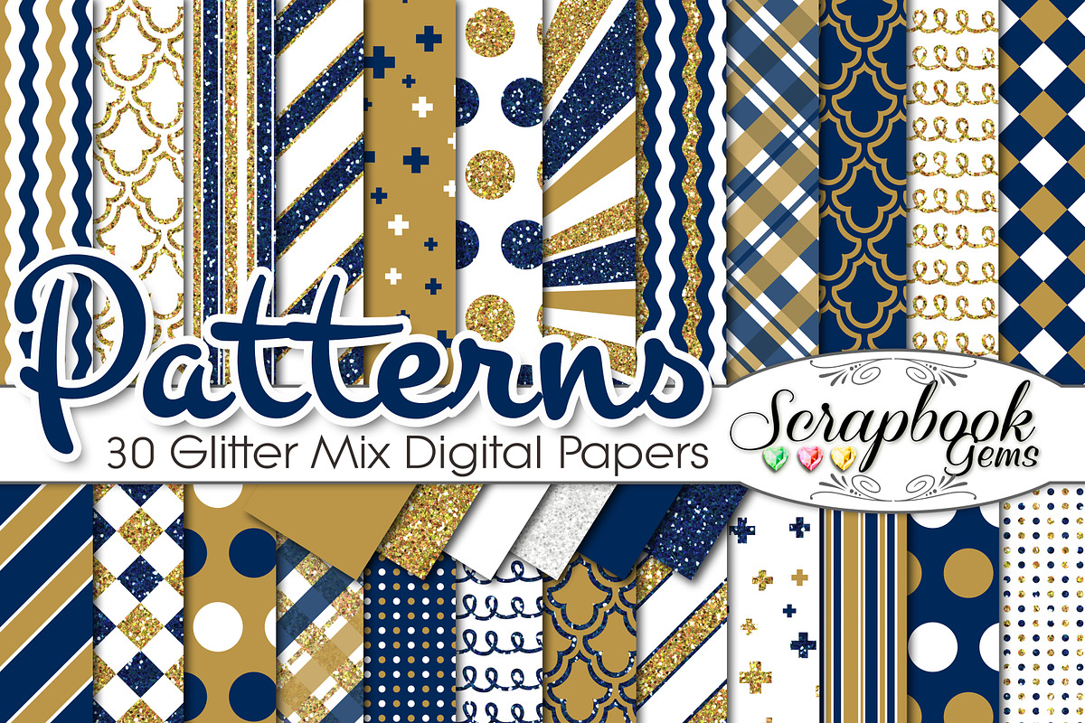 GOLD & NAVY BLUE GLITTER MIX PAPERS, a Pattern Graphic by Scrapbook Gems