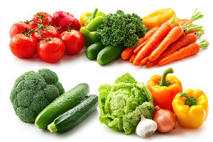 Assorted fresh vegetables on white background, a Food & Drink Photo by AlyaAnd