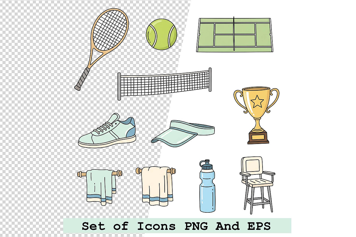 Set of tennis icons in hand drawn, an Icon by one-touch