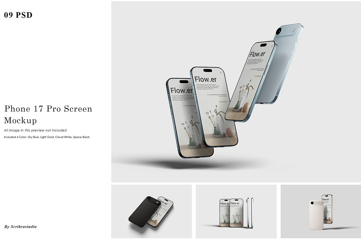 Phone 17 Air Mockup, an iPhone Mockup by scribrostudio (Photo 1 of 14)
