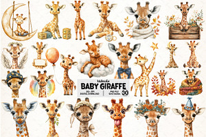 Baby Giraffe Watercolor Clipart, an Illustration by Pixels.Craft