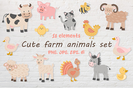 Cute farm animals set
