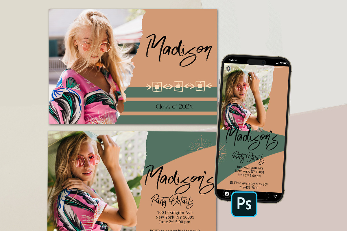 Boho Photoshop Grad Card Template, a Card Template by InstaNoirDesigns (Photo 1 of 9)