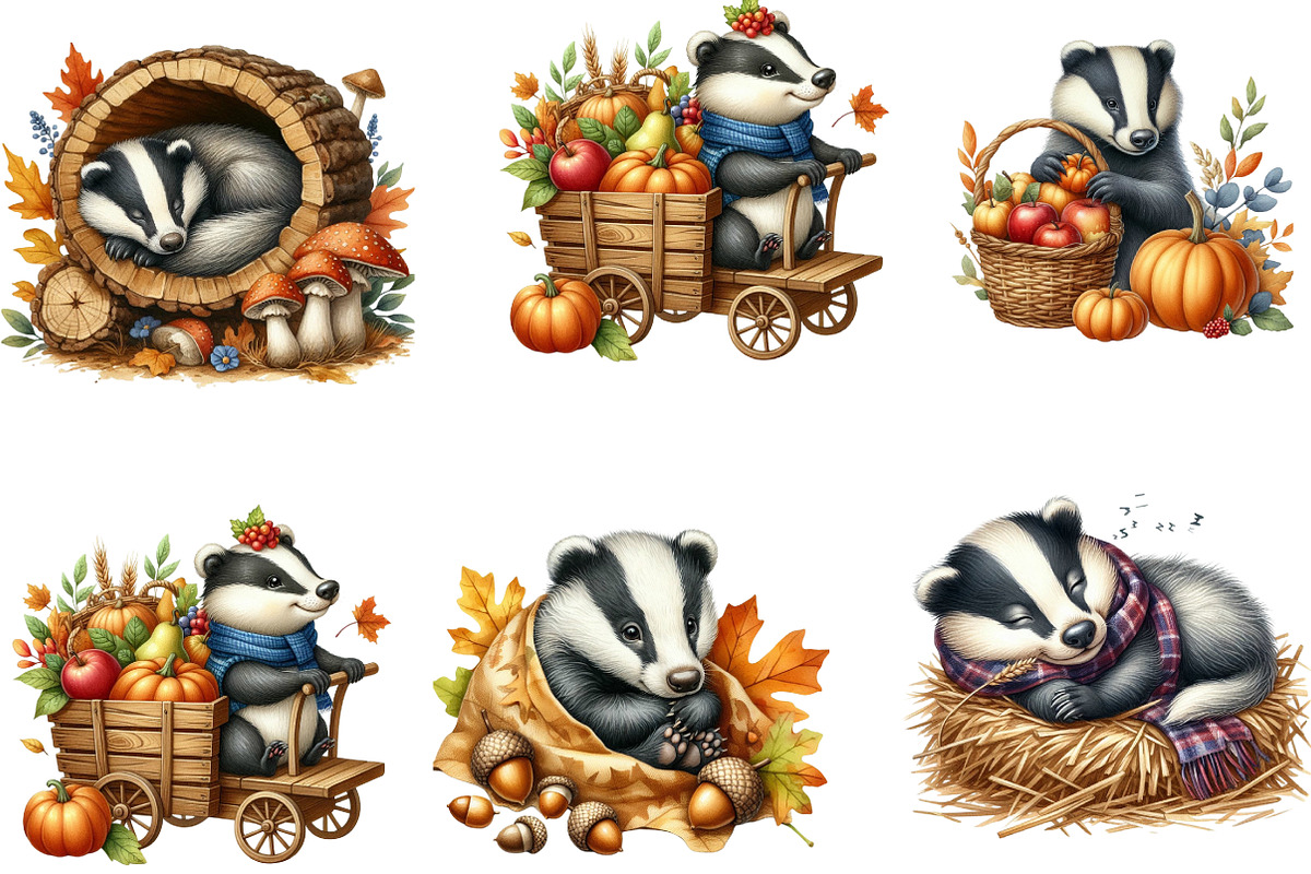 Autumn Cute Badger Watercolor Clipar, an Illustration by DreamArtGraphic (Photo 4 of 5)
