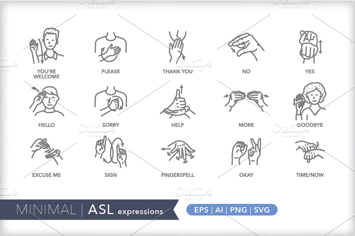 Minimal American Sign Language (ASL), an Outline Icon by Picture Window (Photo 16 of 26)