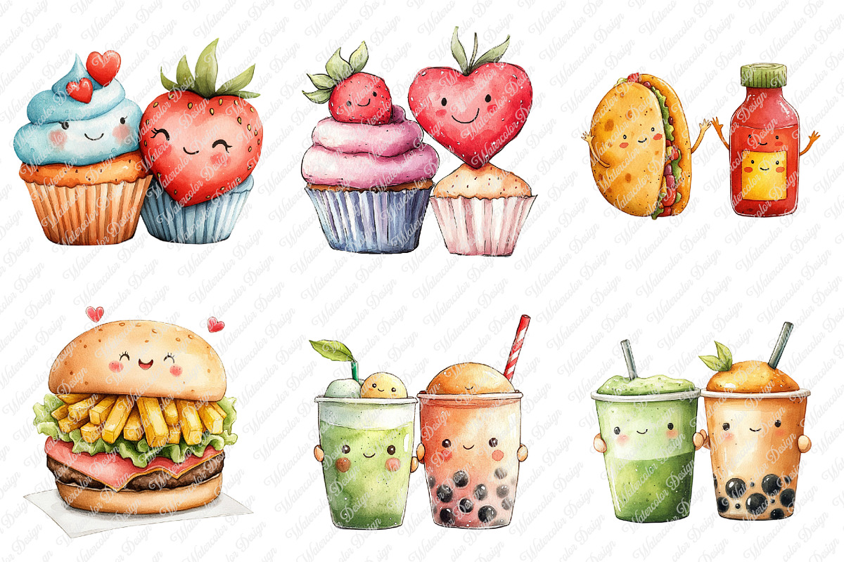 Perfect match kawaii clipart, an Illustration by Watercolor design (Photo 3 of 11)