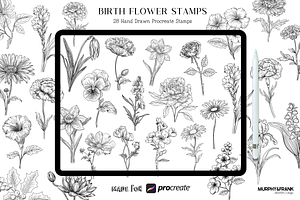 Birth Flower Procreate Brush Stamps