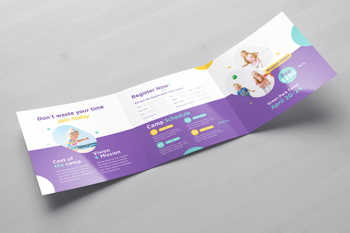Kids Summer Camp Square Trifold, a Brochure Template by Designsoul14 (Photo 3 of 5)