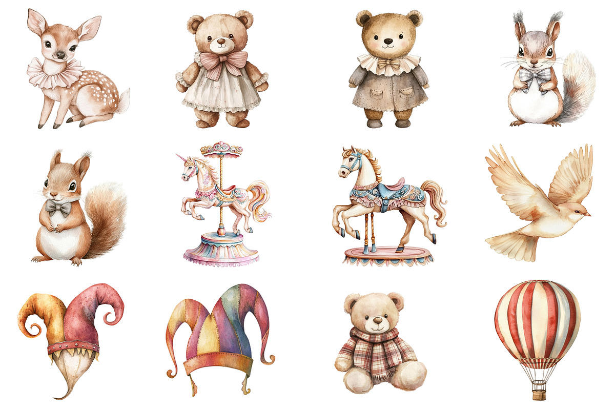 Vintage Watercolor Cute Circus Party, an Illustration by CitraGraphics (Photo 4 of 5)