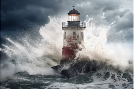 Sea storm lighthouse. Generate Ai, a Nature Photo by Ylivdesign