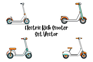 Electric Kick Scooter Set Vector, a Transportation Illustration by Awieee1