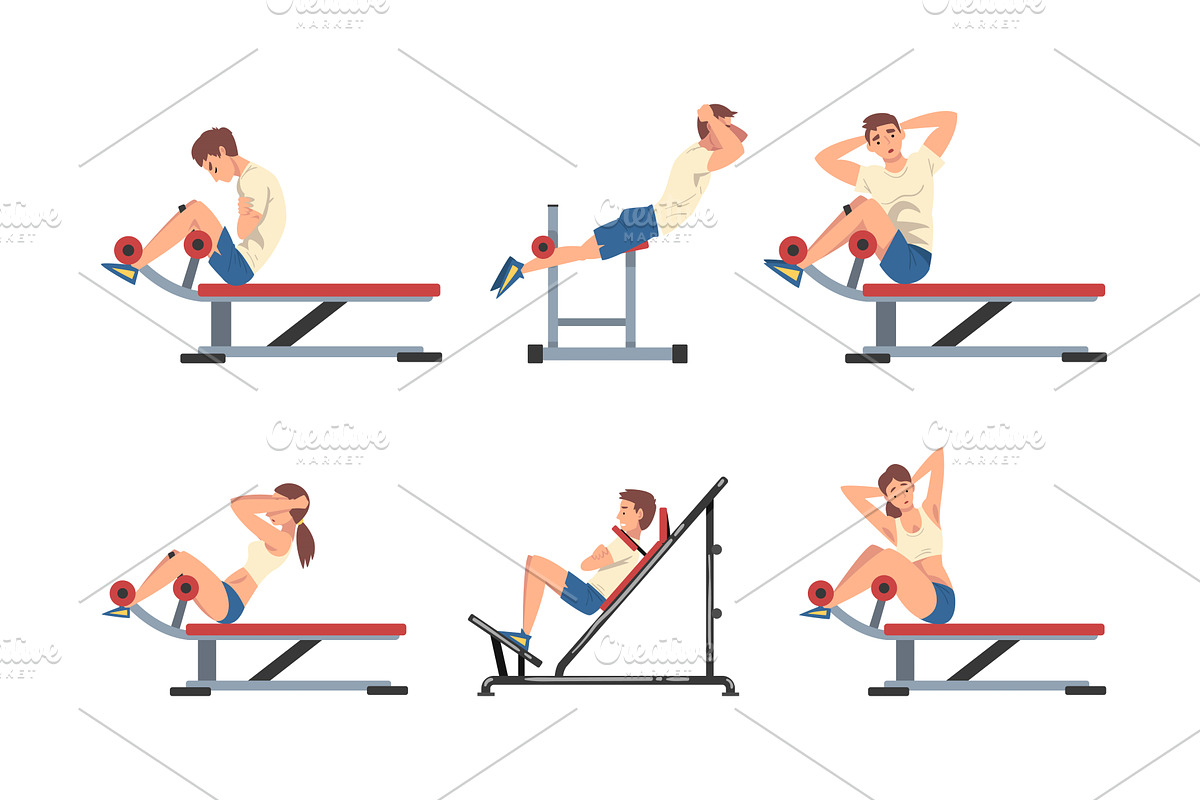 Man and Woman at Gym Training with, a Person Illustration by TopVectors