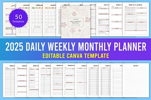 2025 Daily Weekly Monthly Planner, a Stationery Template by Designmela01