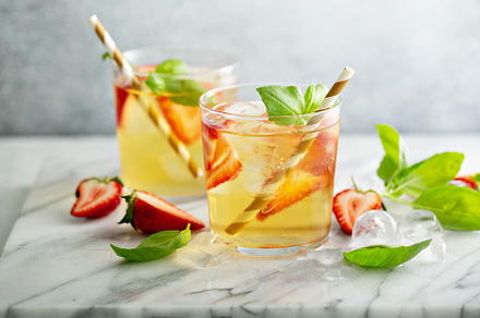 Iced green tea with strawberries, a Food & Drink Photo by farwasser