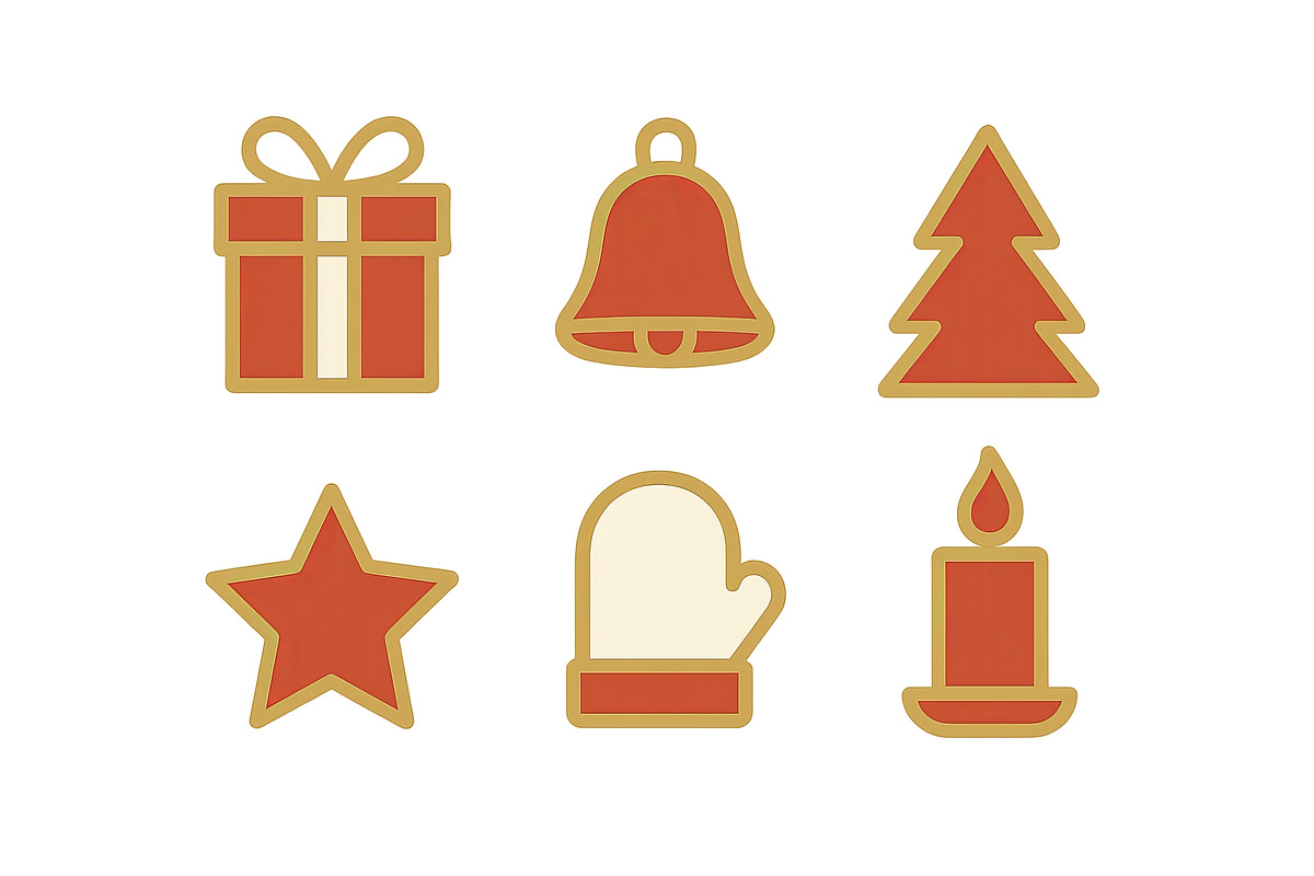Christmas icons including gift, bell, an Illustration by Dvoevnore photos