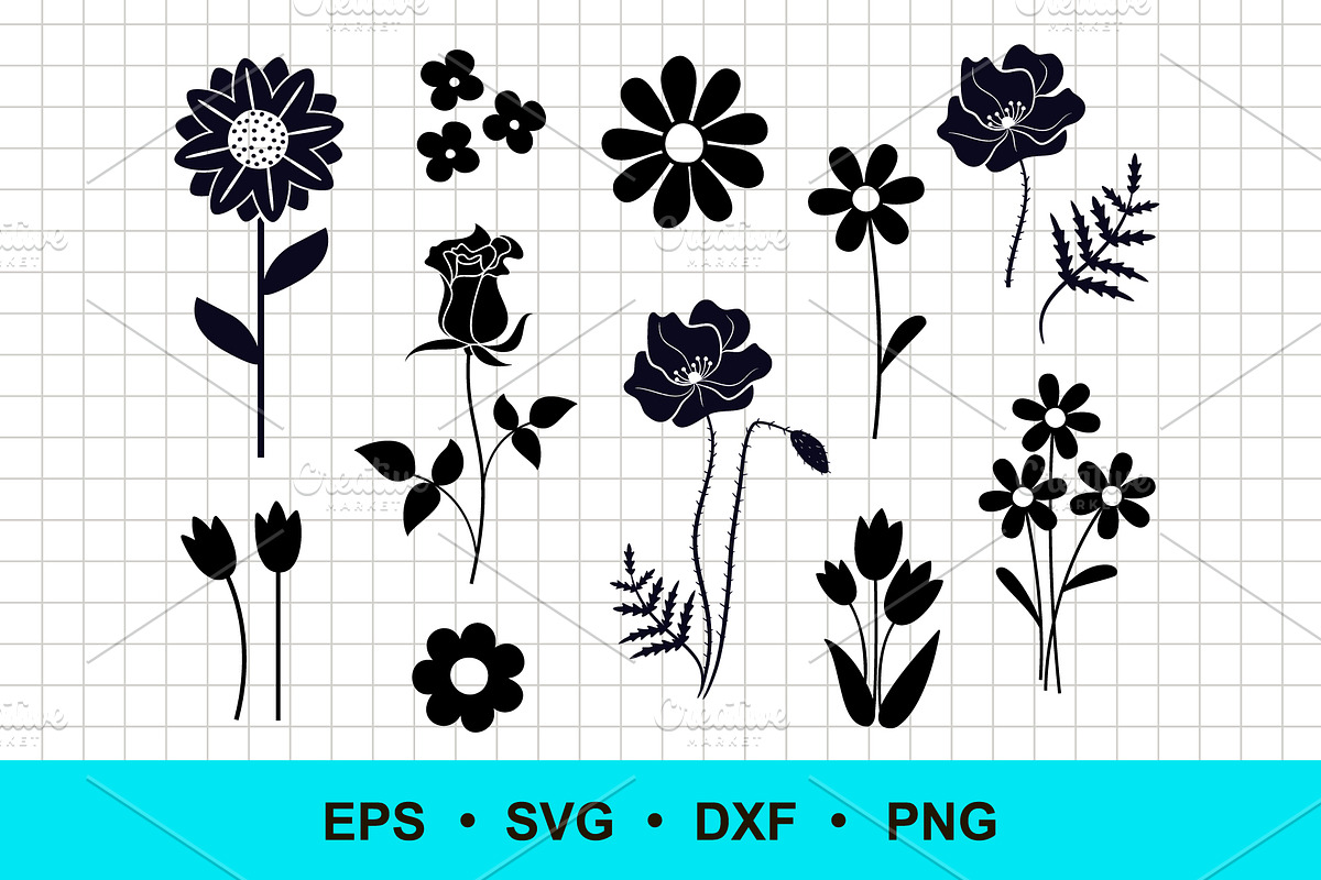 Flowers Silhouettes Vector Clip Art, an Object Graphic by Elena Nesterova (Photo 1 of 2)