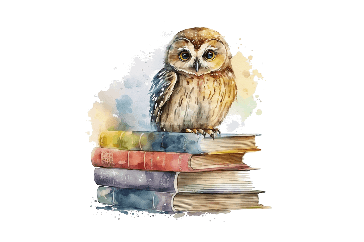 Watercolor Owl on Books Clipart Bund, an Object Graphic by Regulrcrative (Photo 5 of 7)