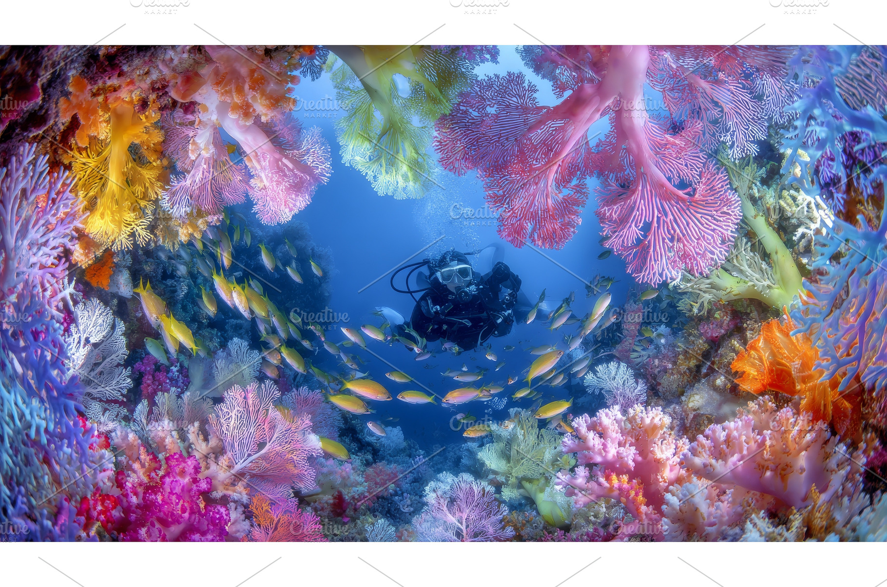 A vibrant coral reef, home to a, a Nature Photo by ZinetroN