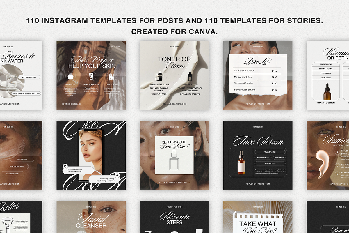 Skincare CANVA Beauty Templates, a Social Media Template by Xenié Creative
