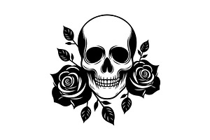 Human Skull With Roses Vector