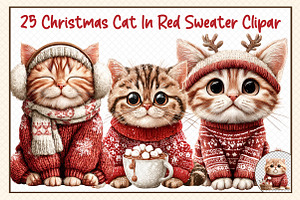 Christmas Cat In Red Sweater Clipar, an Illustration by cherrydesign