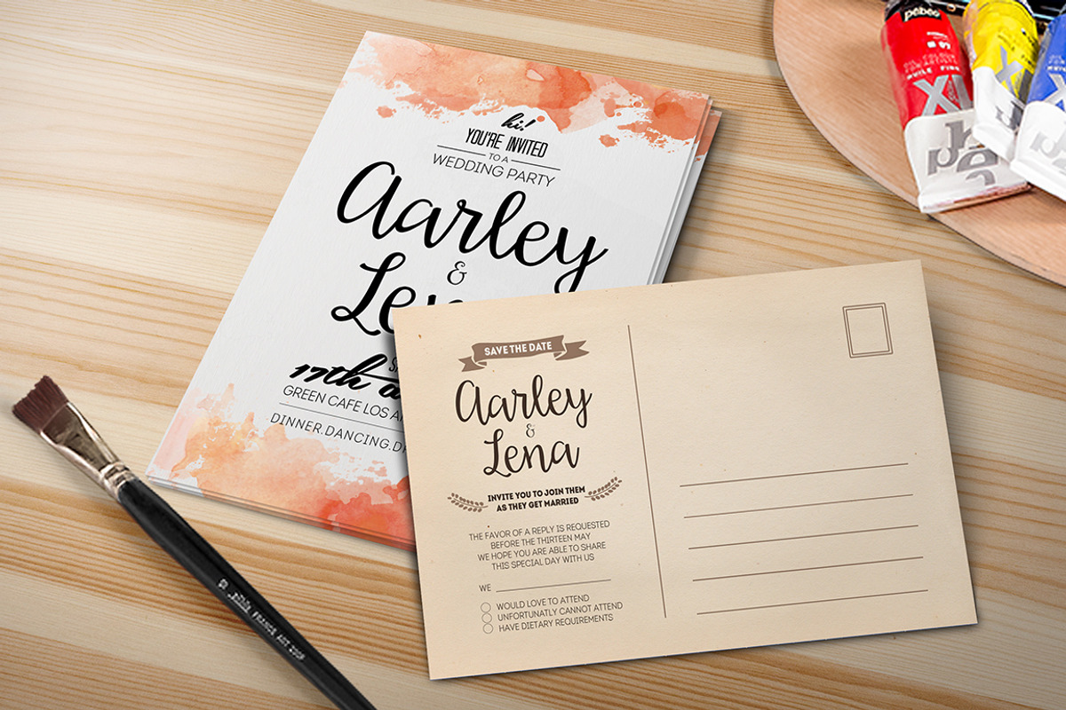 Watercolor Wedding Invitation, a Card Template by Aarley Kaiven (Photo 4 of 4)