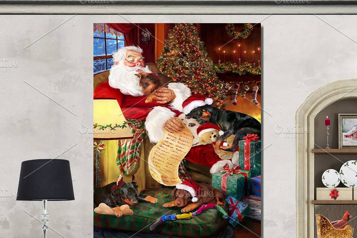 Christmas Santa Doberman Dog Art, an Animal Illustration by Art Paradise Studios (Photo 2 of 3)