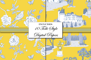 Toile De Jouy Patterns Yellow & Blue