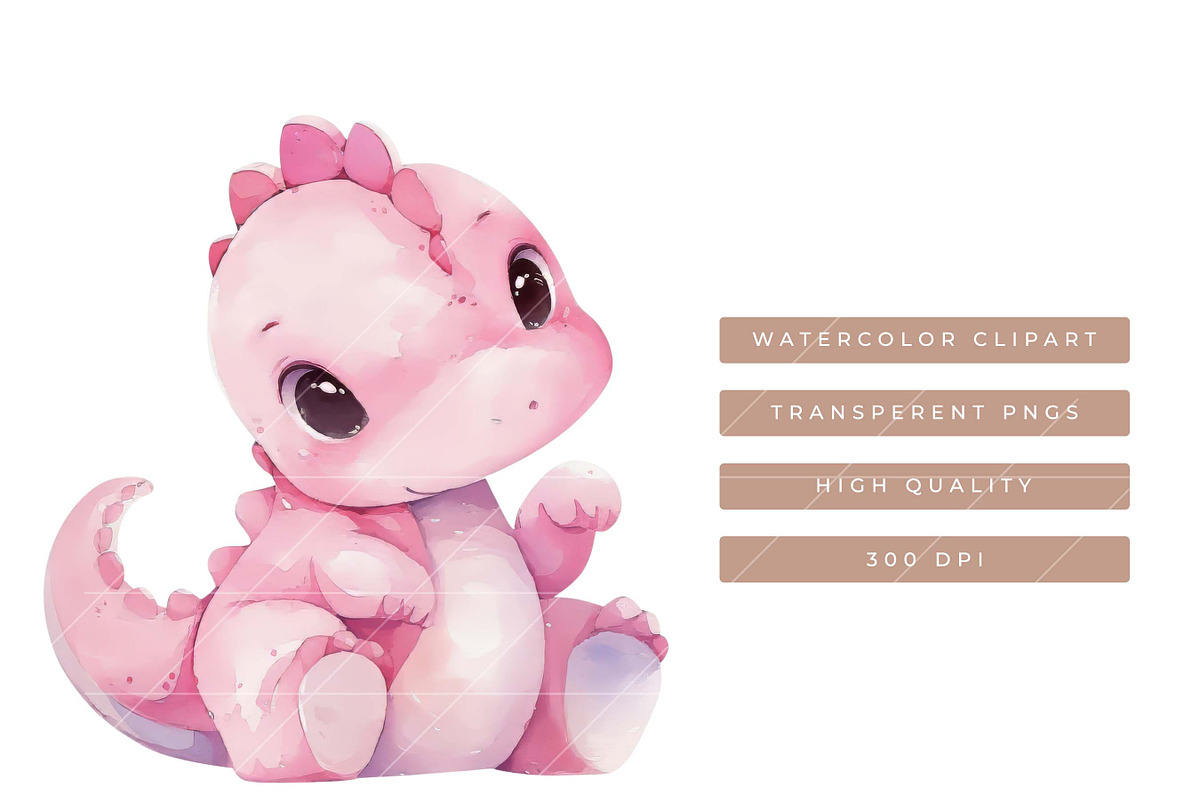 Watercolor Cute Dinosaur Clip Art, an Animal Illustration by SparkyDesignsUS (Photo 6 of 9)