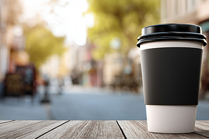 Coffee paper cup with black label, a Food & Drink Photo by MistyDay