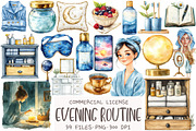Watercolor Evening Routine Clipart, an Illustration by OK Design (Thumbnail 1 of 5)