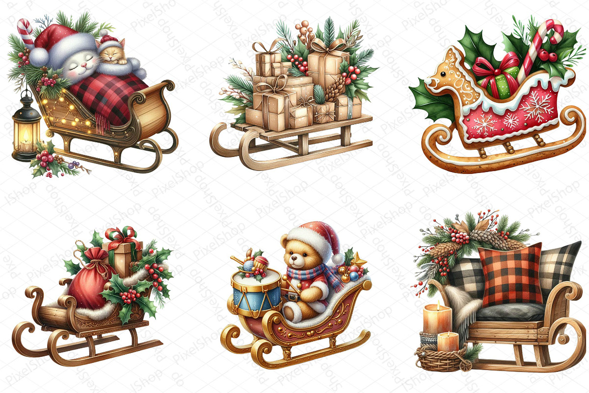 Christmas Sleigh Sublimation Clipart, an Illustration by DreamPrint404 (Photo 5 of 5)