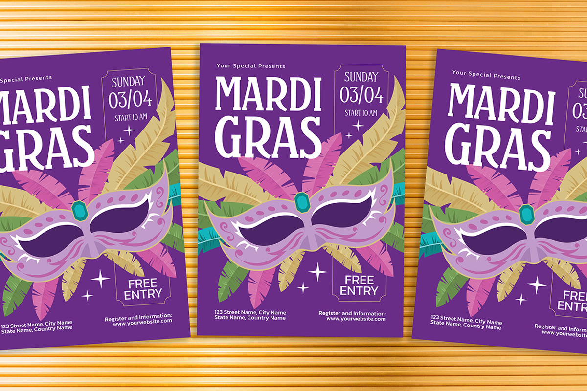 Mardi Gras Party Flyer, a Flyer Template by Gumico Studio. (Photo 2 of 3)