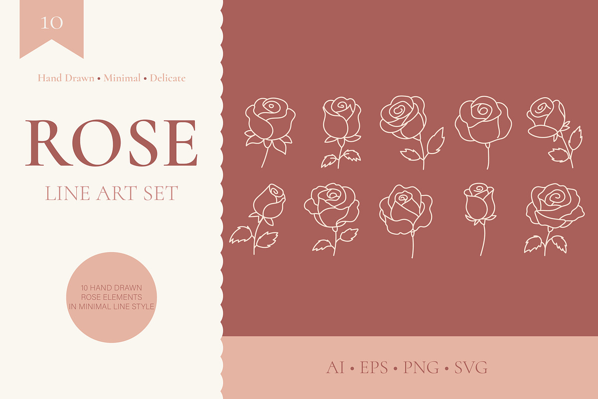 ROSE LINE ART SET, an Object Illustration by OREHOVKA (Photo 1 of 4)