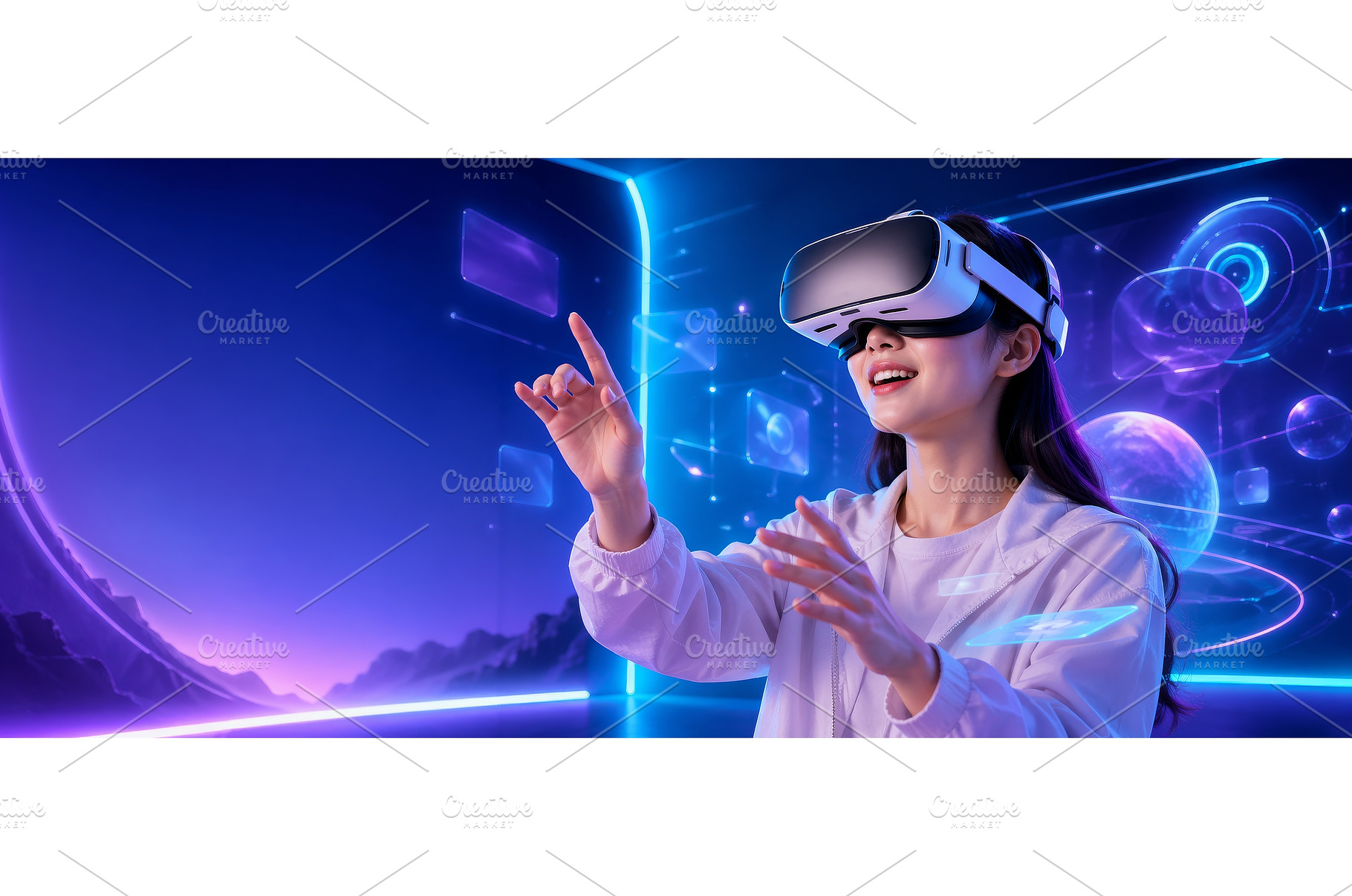 Young Asian woman in a neon-lit room, a Person Photo by ZinetroN