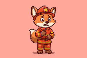 Worried Fox Firefighter Cute Cartoon, an Animal Illustration by Gumrega Studio