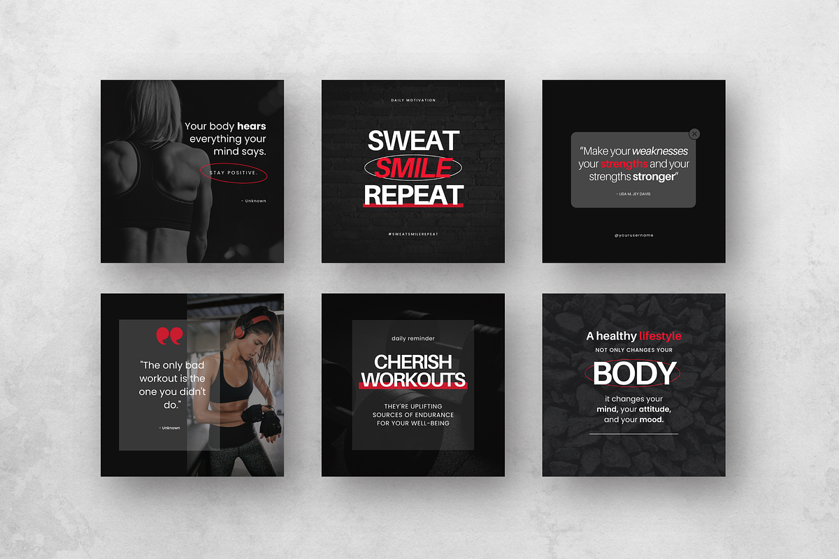 Fitness Quote Instagram Templates, a Social Media Template by DigiPax (Photo 3 of 11)