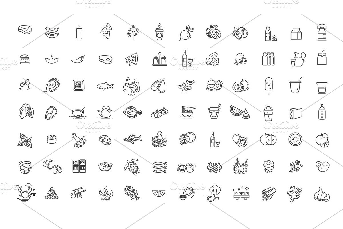 Food and Drink thin vector icon set, an Outline Icon by Tettygreen (Photo 2 of 3)