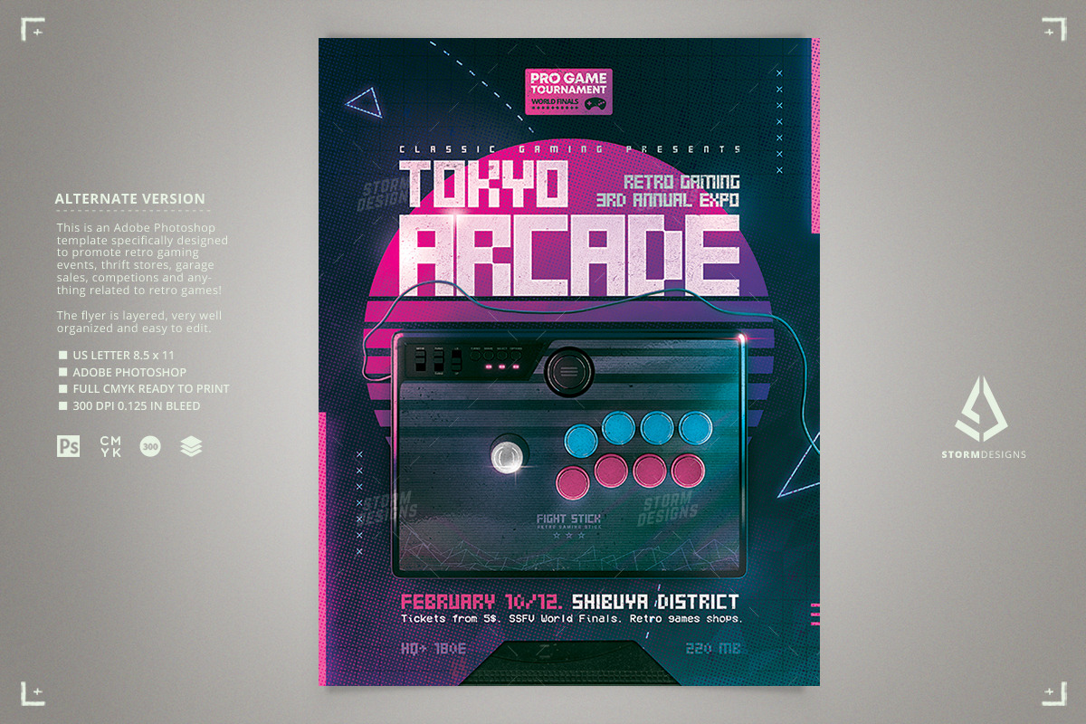 Vaporwave Game Flyer Retro Arcade, a Flyer Template by Storm Pixels (Photo 2 of 4)